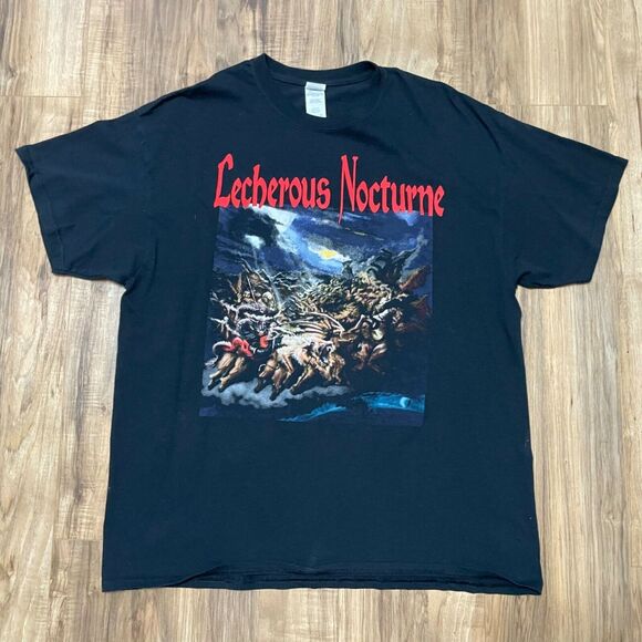 Lecherous Nocturne Size XL Band Black Tee Graphic T-Shirt on Gildan Tag - GUC - Picture 1 of 8